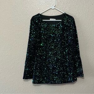 anna-kaci Black and Green Sequin Top